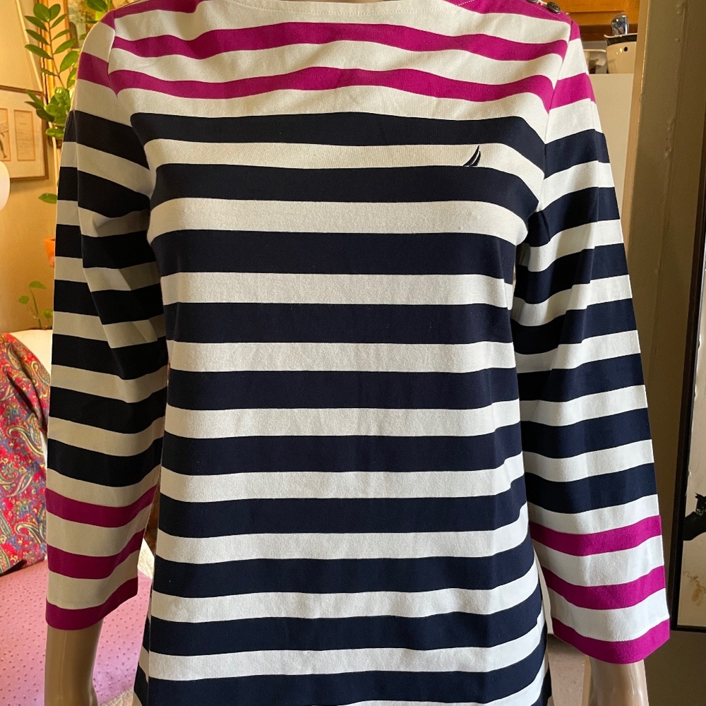 Brand New! Nautica 3/4 Sleeve Top with Shoulder Buttons